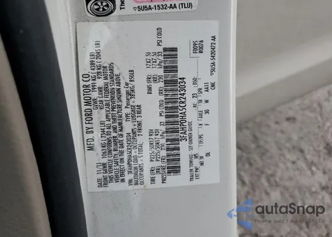 2012 Ford Fusion Se from USA, damaged, VIN 3FAHP0HA5CR243034